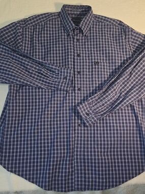 VTG Faconnable Button Down Shirt Blue, Blue Check Cotton Made In USA Size XXL